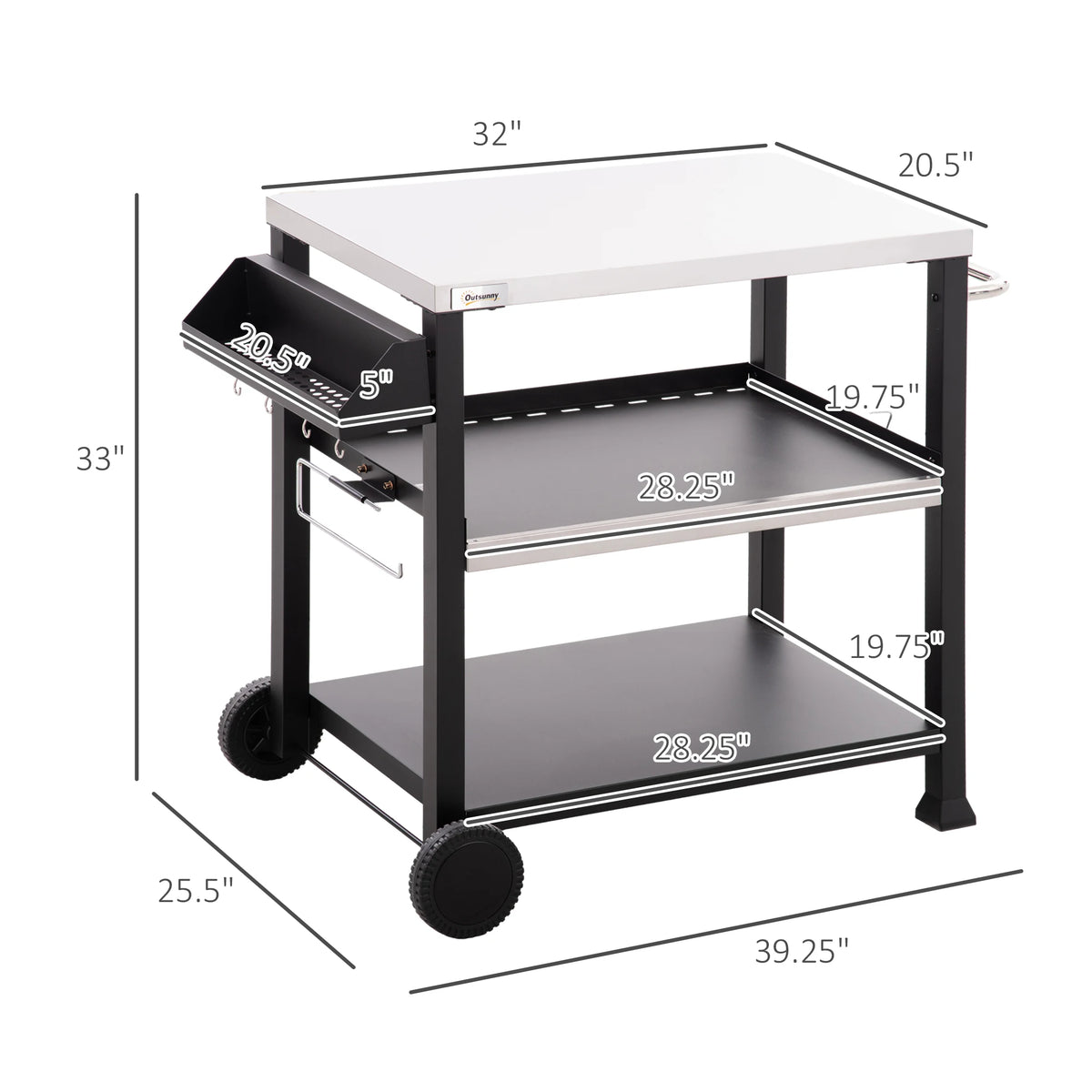 Outsunny 3 Shelf Stainless Steel Outdoor Grill Cart With Wheels
