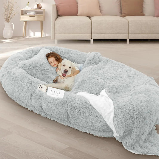 Premium Oversized Washable Cotton Pet And Human Round Bed