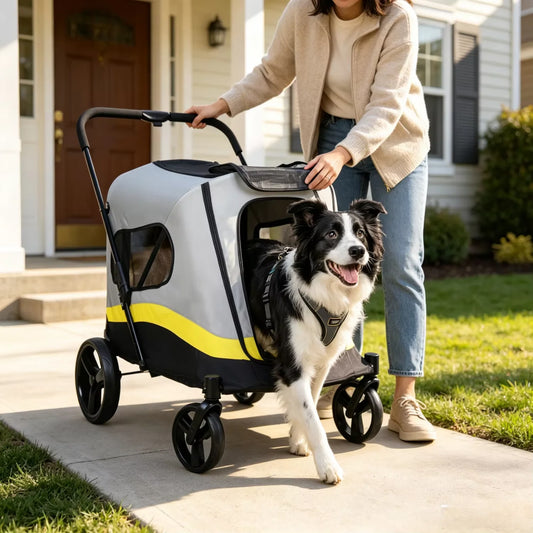 Four Wheeled Foldable Pet Stroller With Breathable Mesh Panels