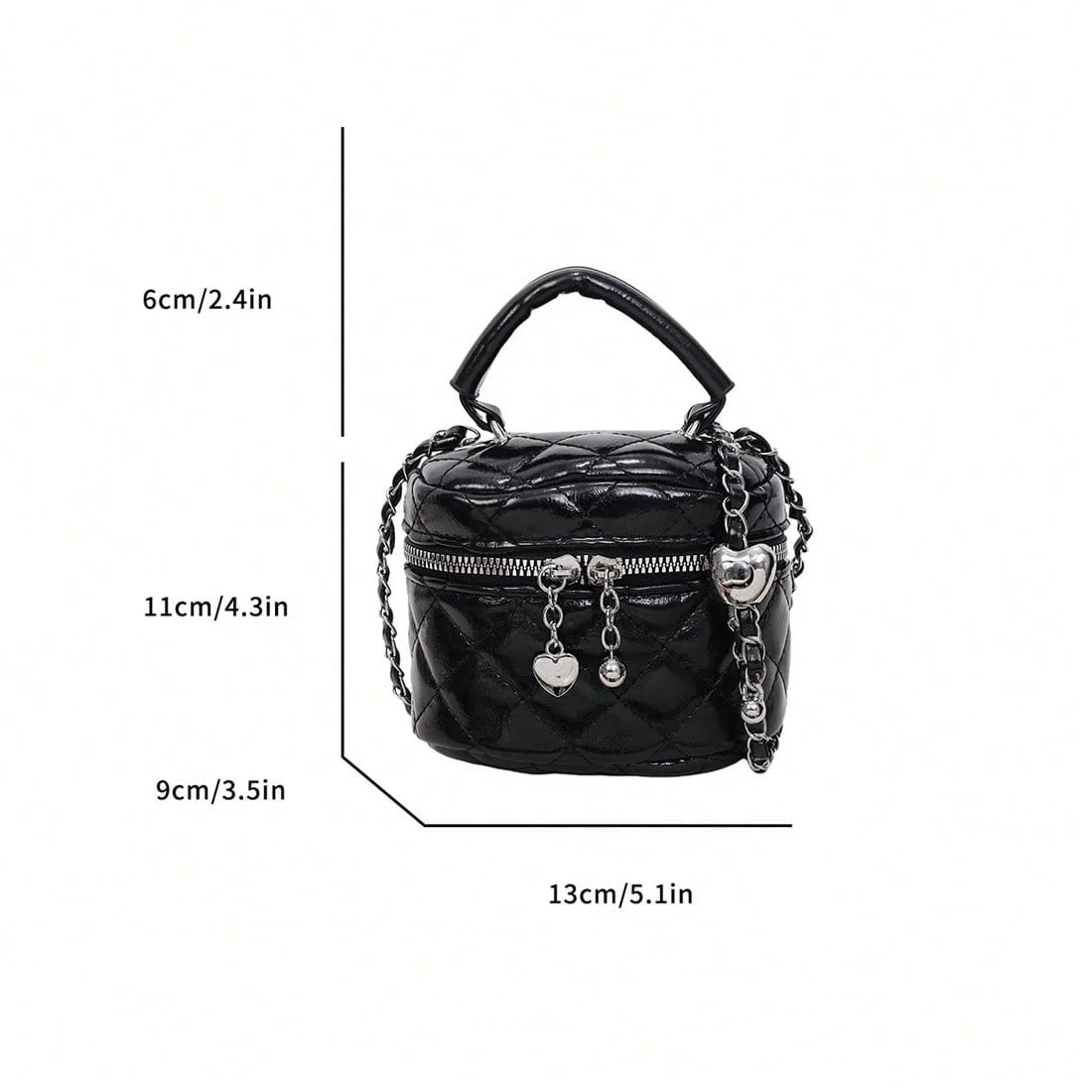 Quilted Metallic Crossbody Bag With Heart Charm Pendant