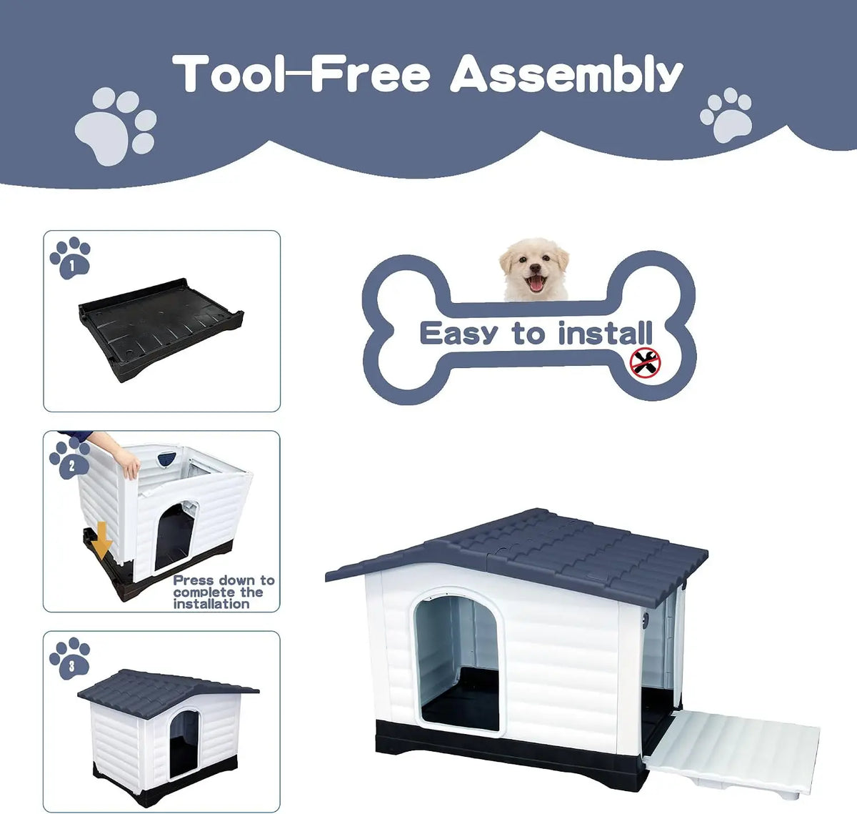 TwisterCK Waterproof Double Door Elevated Dog House With Foldout Porch