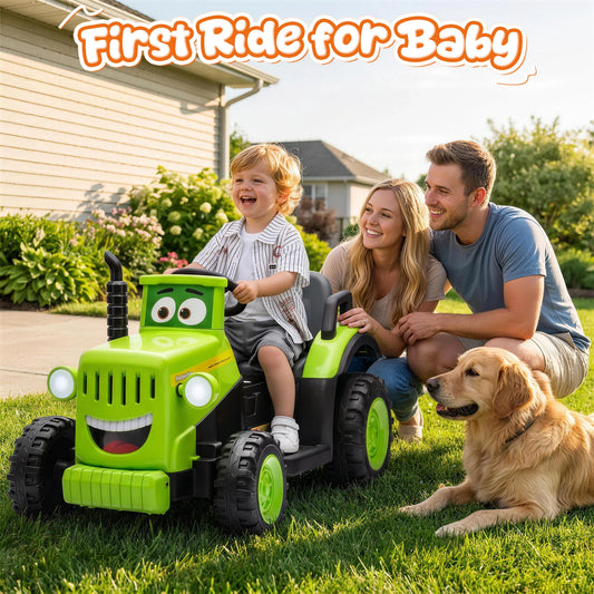 12 Volt Ride on Toys, Cute Ride On Tractor for Toddlers, Power Car Wheels with LED Lights, Music, Horn, Safety Belt