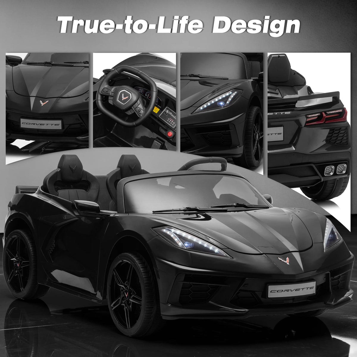 24V Ride on Licensed Chevrolet Corvette C8 Ride on Car Toys W/800W Motor, 2 Seater, Remote Control, 4 Wheels Shock Absorption, Soft Start, Led Light, 24Volt Electric Power Ride on for Big Kids