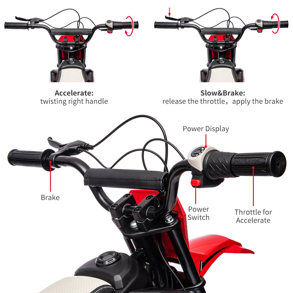 24V 7Ah Kids Ride on Motorcycle,13.6MPH Fast Speed Electric Battery-Powered Off-Road Motocross with 250W Strong Motor,Disc Brake