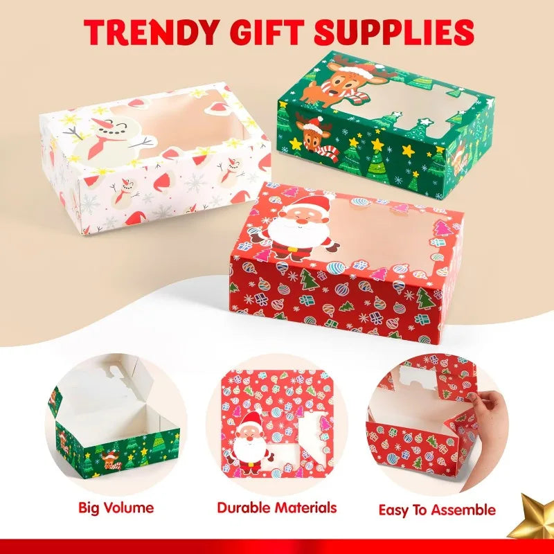Joyfy Christmas Foil Treat Boxes With Window For Cookies and Pastries
