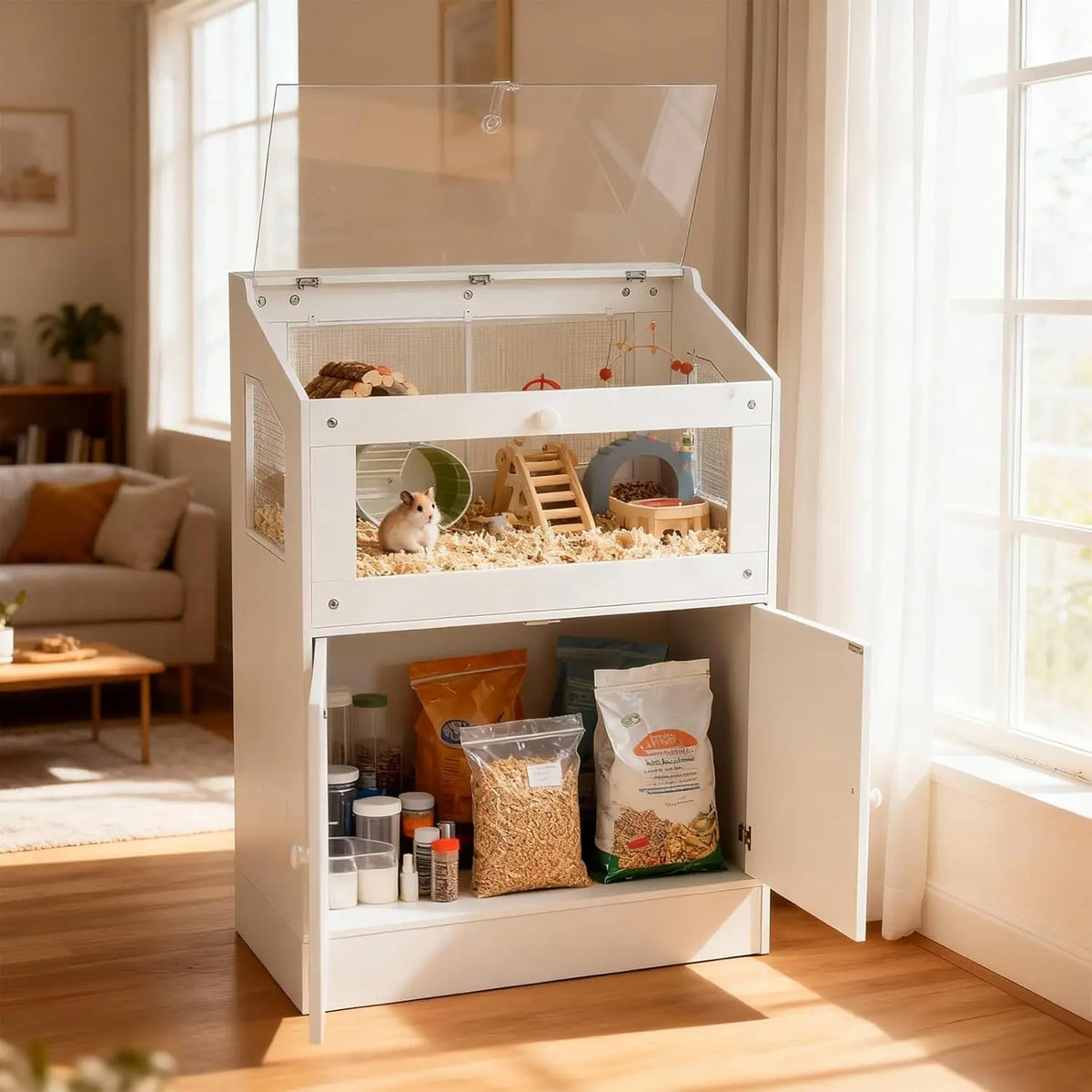 HiMISS Acrylic Indoor Animal Cage With Ventilated Storage Cabinet