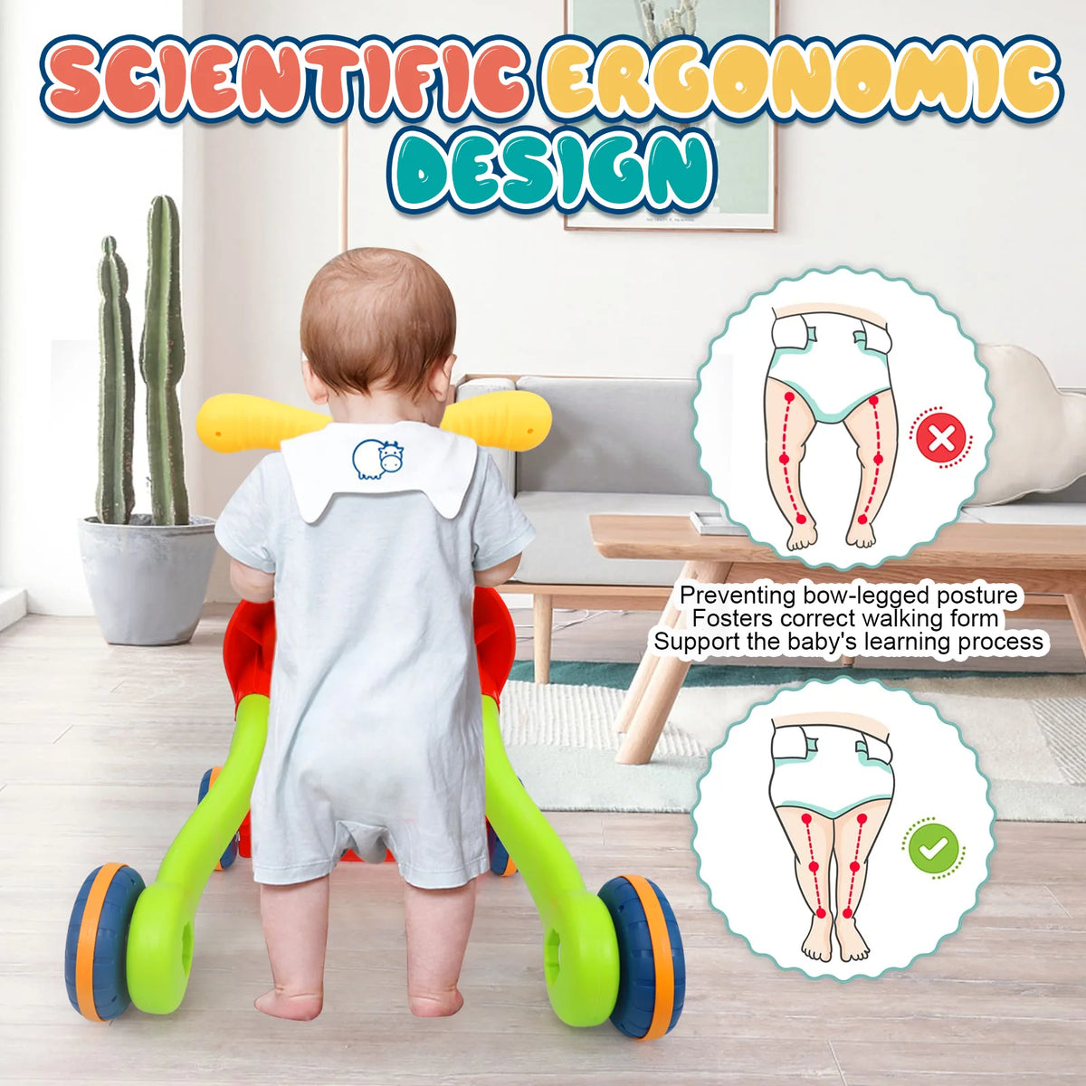 3-in-1 Multifunctional Toddler Walking Cart, Interactive Early Learning Push Toy to Help Baby Walk, Gentle Music, Adjustable Speed, Non-Slip Wheels, Educational Activity Center