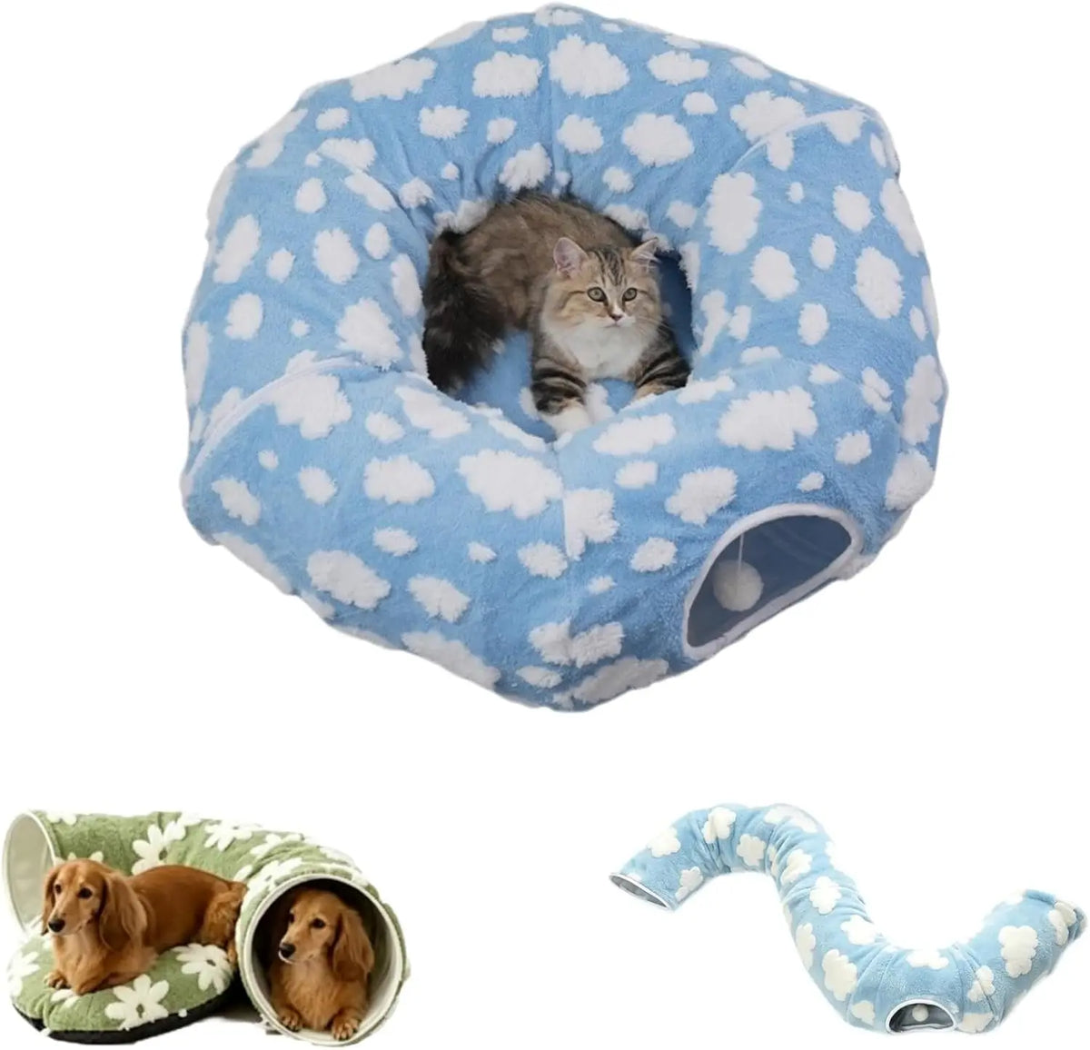 Flower Design Plush Foldable Dachshund Tunnel Dog Bed