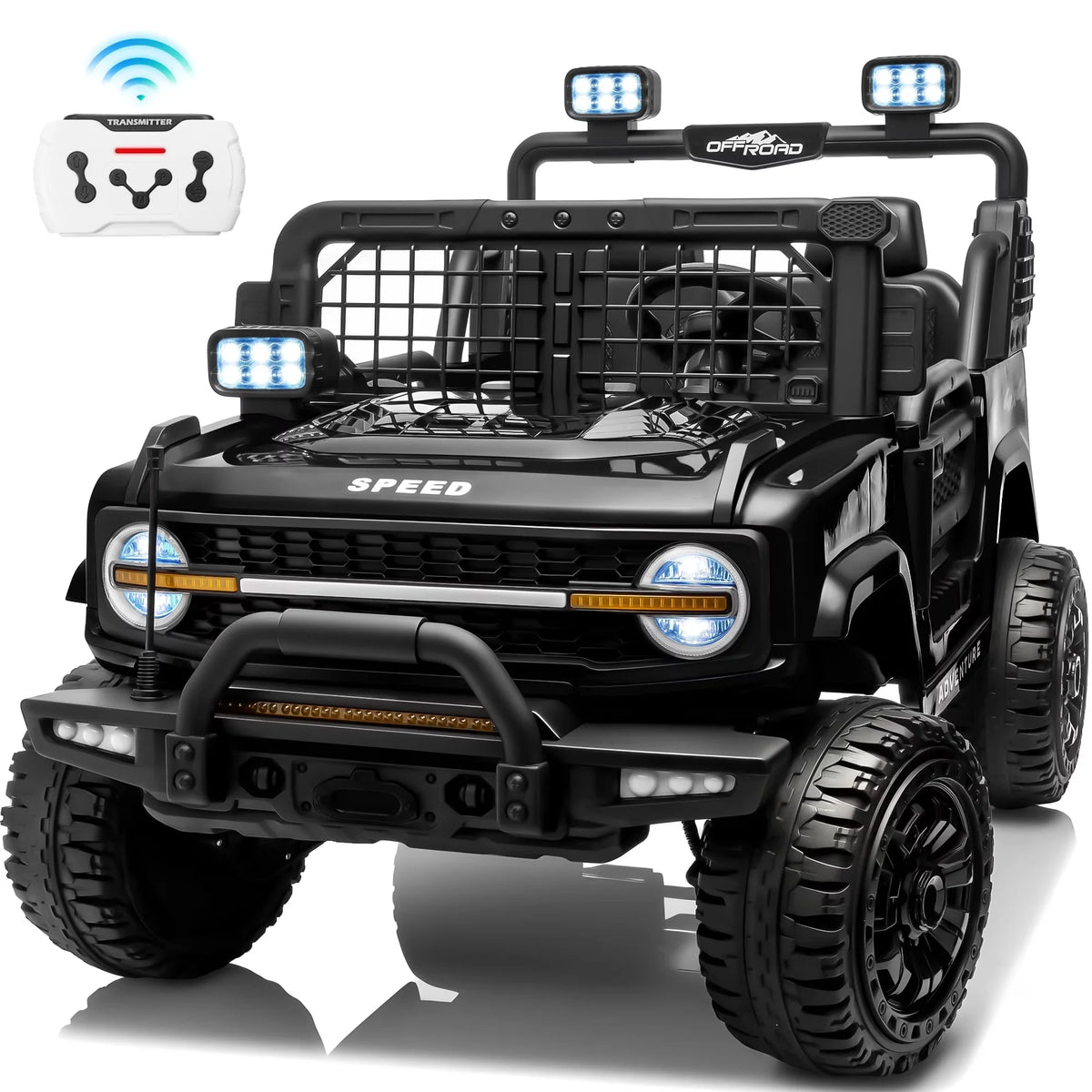 24V 2 Seater Kids Ride On Truck Off-Road Electric Vehicle with Parent Remote Control, 2-5MPH Ride On Car with Bluetooth Music LED Lights Shock Absorbers, Max Load 110Lbs Kids Toy Gift for Girls Boys