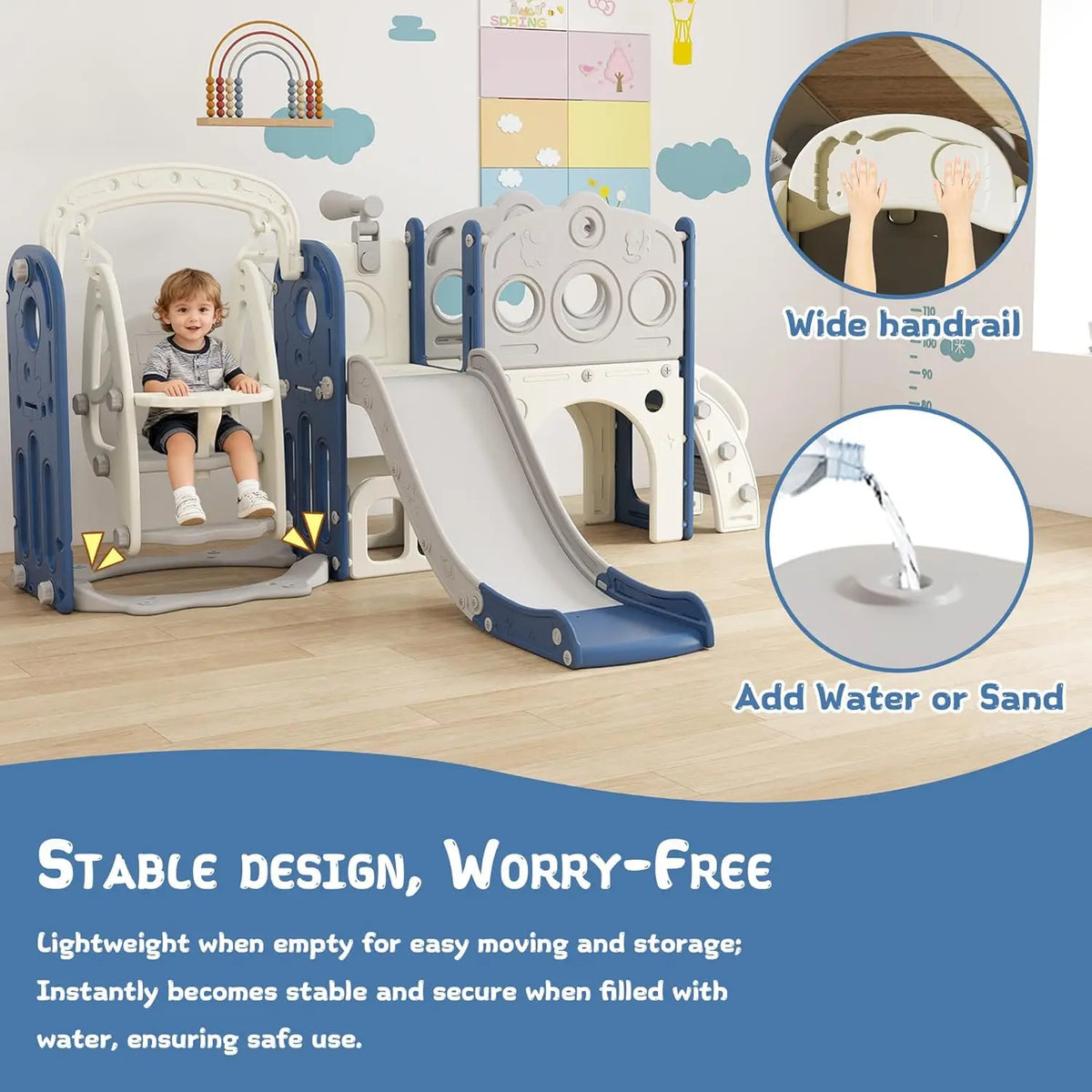 9 in 1 Toddler Slide and Swing Set, Slide for Toddlers 1-3, Kids Indoor Outdoor Playset Playground with Basketball Hoop, Telescope