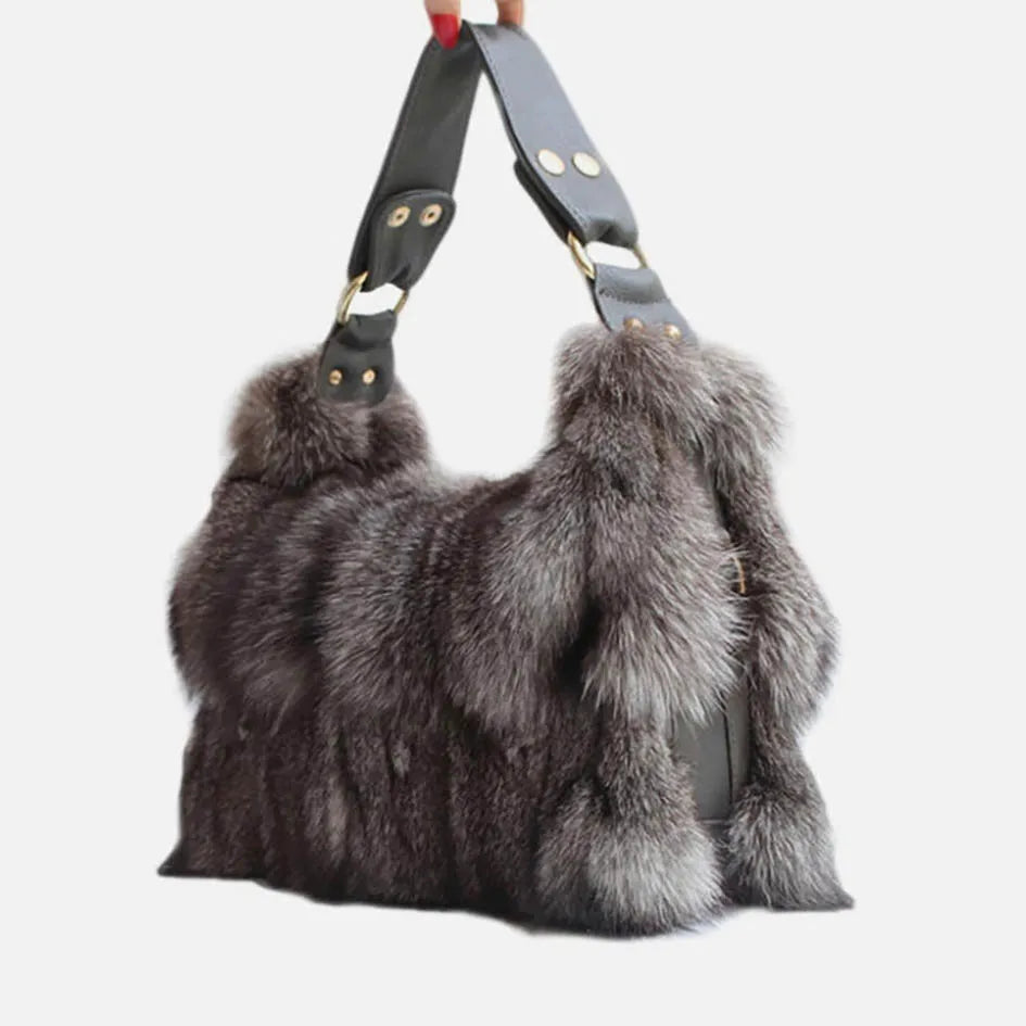 Elegant Womens Real Fur Half Moon Tote Shoulder Bag
