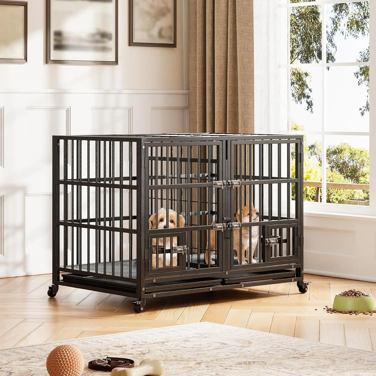 Anixol Metal Dog Crate With Dual Doors And Lockable Wheels