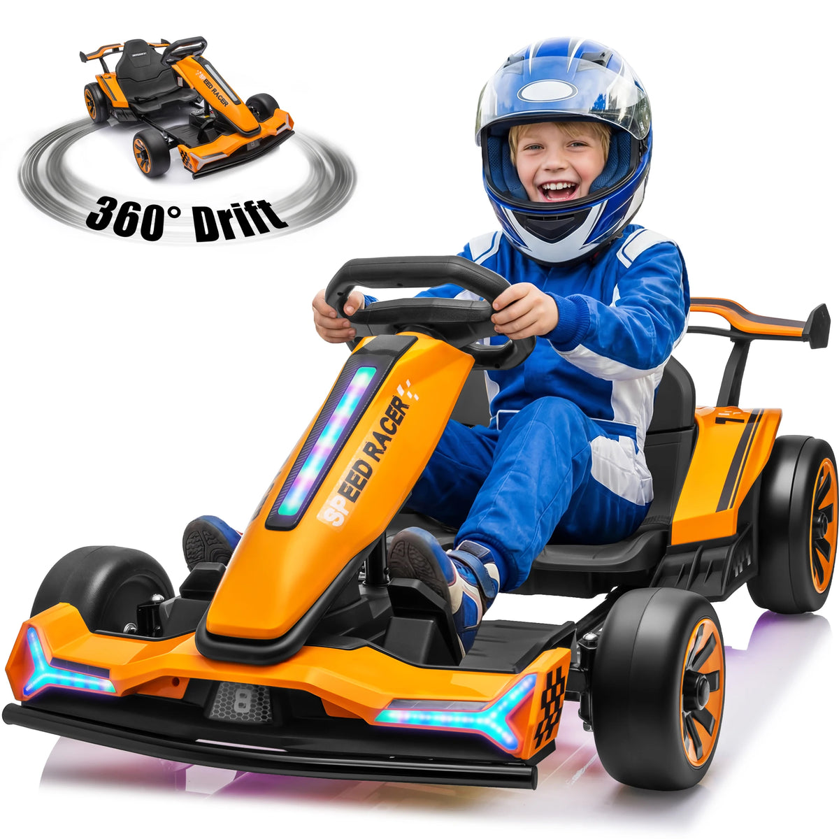 Joyracer 24V Go Kart for Kids 6-12, 2x400W Motors Electric Drift Car with Adjustable Length, 360°Drift Mode, 6.5 MPH High Speed Racing Car, Bluetooth Music