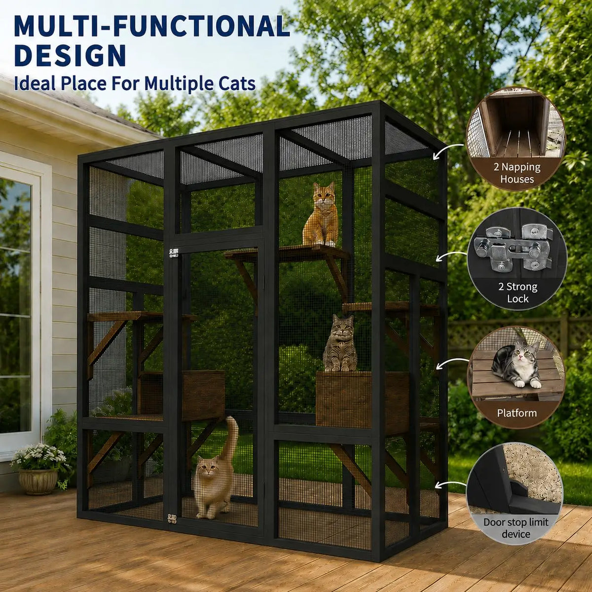 HiMISS Outdoor Wooden Catio Cat Enclosure With Waterproof Cover