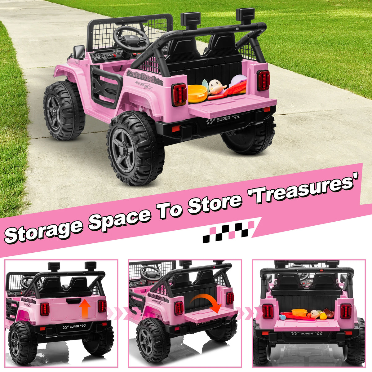 Joyracer 800W 24 Volt Ride on Toys for Big Kids, 4WD/2WD Switchable, 2 Seater Ride on Truck Car W/ Remote Control, Power Car Wheels, 3 Speeds, Spring Suspension, Bluetooth Music, Pink