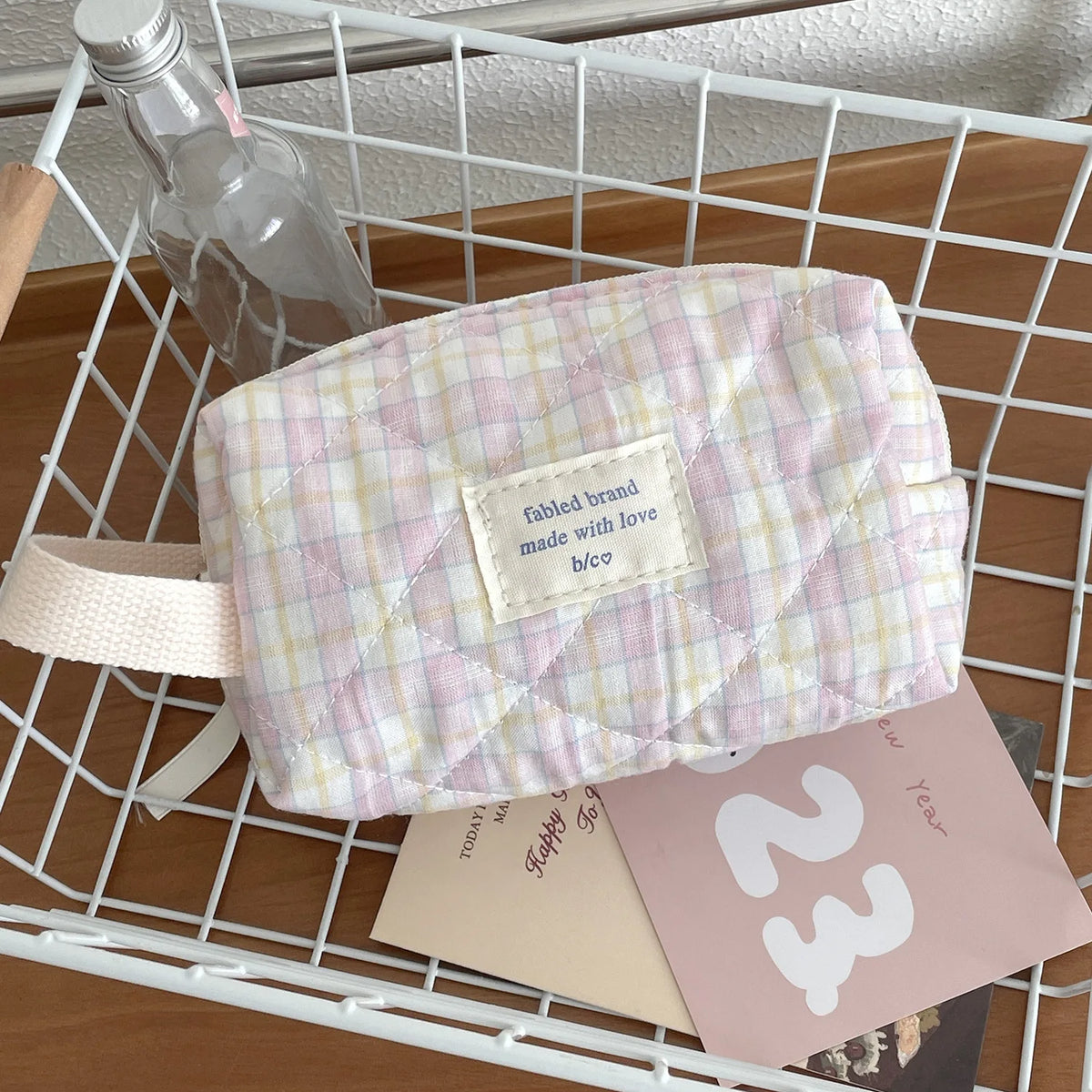 Vintage Quilted Cotton Floral Travel Makeup Cosmetic Bag For Women