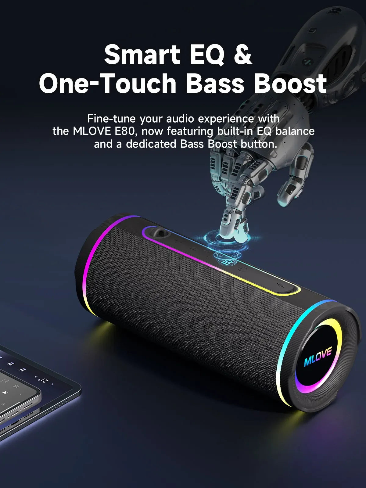 MLOVE E80 Portable Bluetooth Speaker IPX7 Waterproof RGB Lighting