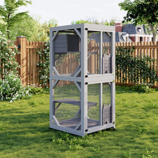 Portable Outdoor Cat Enclosure With Weatherproof Roof Lockable Wheels Catio