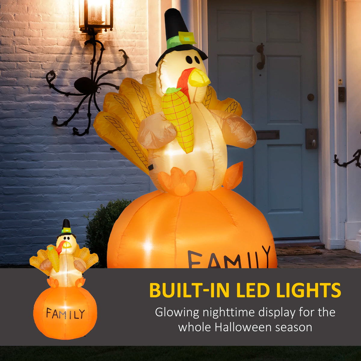 HOMCOM 4.9ft Inflatable Thanksgiving Decoration Turkey, Blow Up Outdoor LED Yard Display, Waterproof