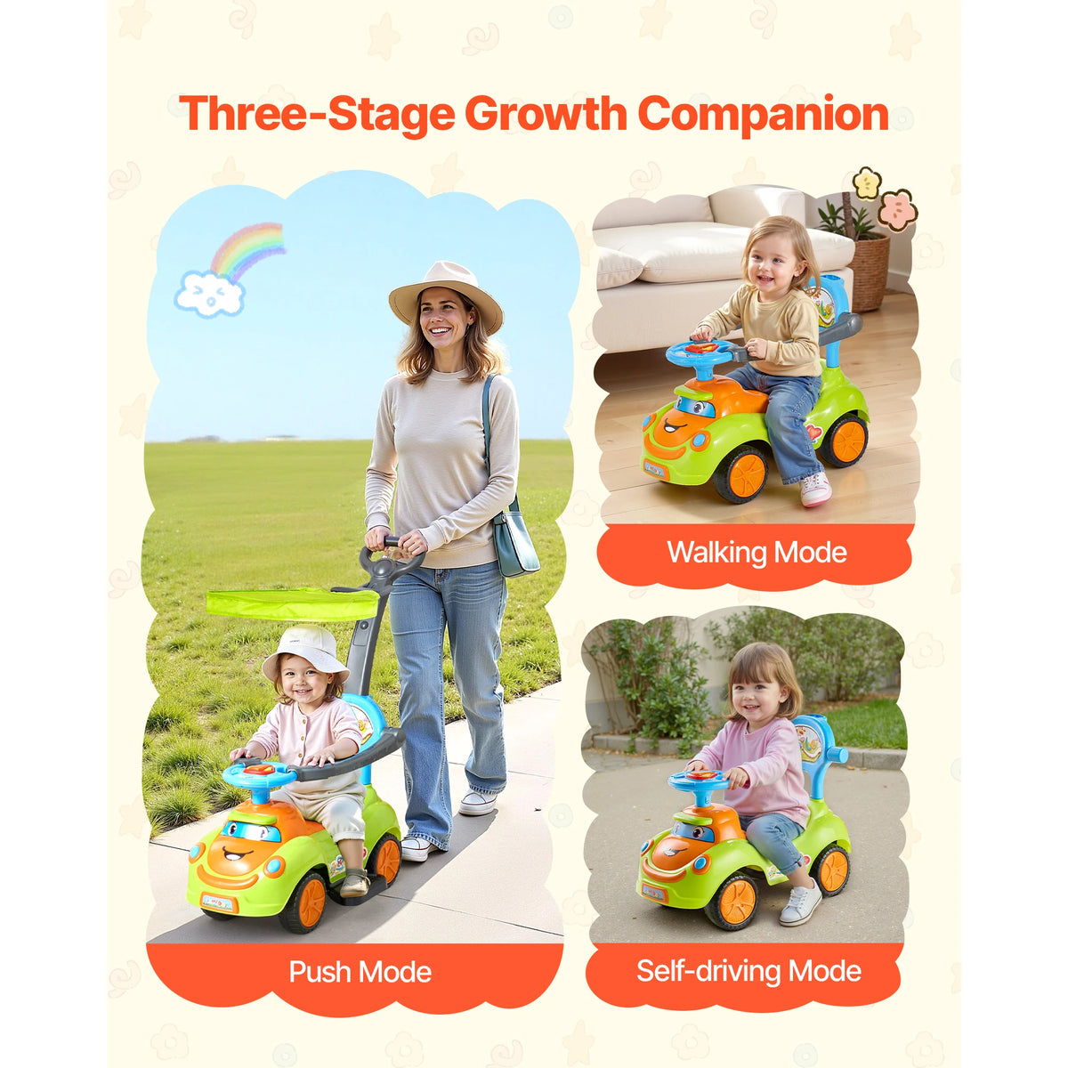 SucceBuy Ride On Push Car Push Car for Toddler Around Buggy with Guardrails 55 lbs Load Capacity for Boys Girls
