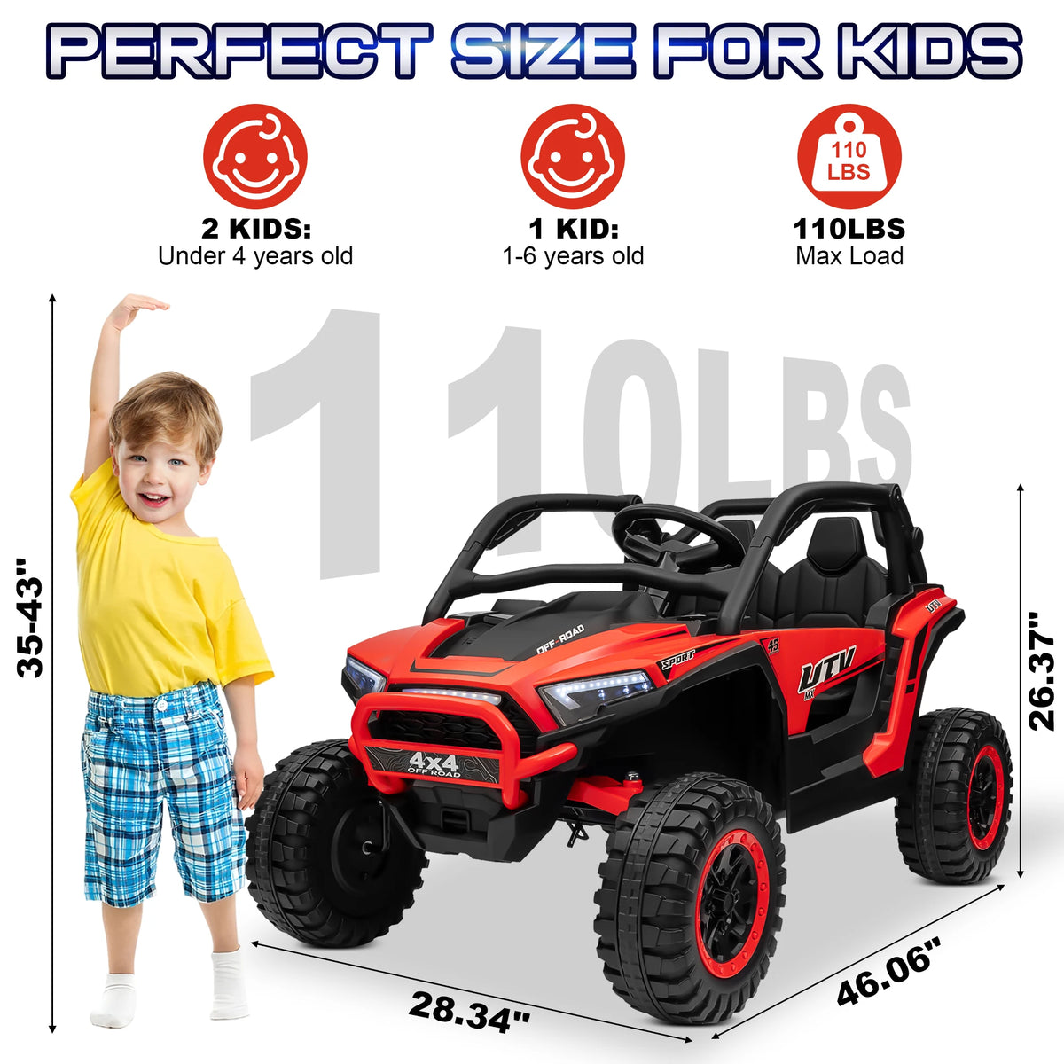 24V 2 Seater Ride on Toys UTV for Kids W/Parent Remote Control, 7AH Kids Battery Powered Vehicles, Bluetooth Spring Suspension, Storage for Gift, Deep Red