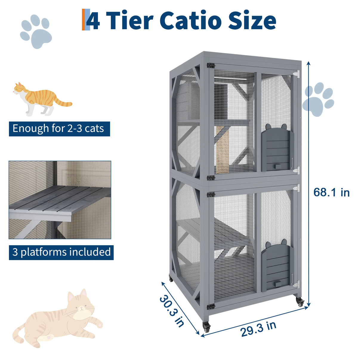 Portable Outdoor Cat Enclosure With Weatherproof Roof Lockable Wheels Catio