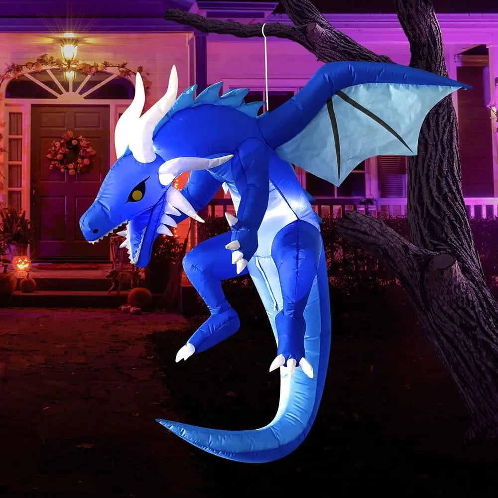 5 FT Tall Hanging Fire Dragon Halloween Inflatable Decor with Build-in LEDs Inflatable Blow Up Flying Dragon with Light for Halloween Party Indoor Outdoor Yard Garden Lawn Decorations