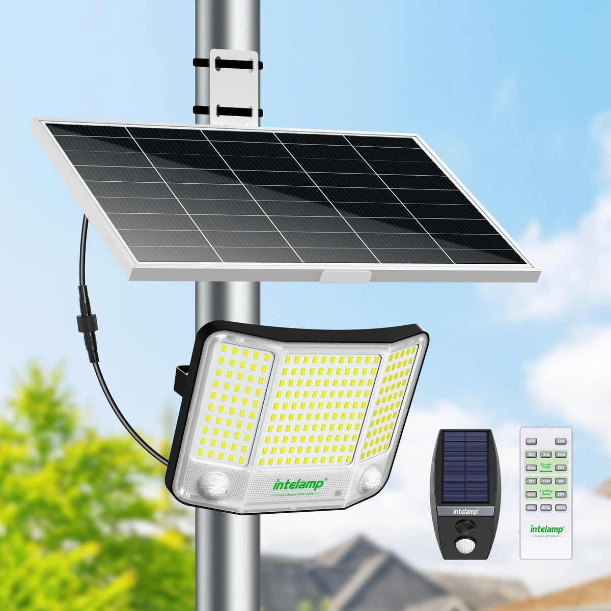 Intelamp Solar Dual Sensor LED Flood Light With Backup Battery