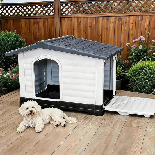 TwisterCK Waterproof Double Door Elevated Dog House With Foldout Porch