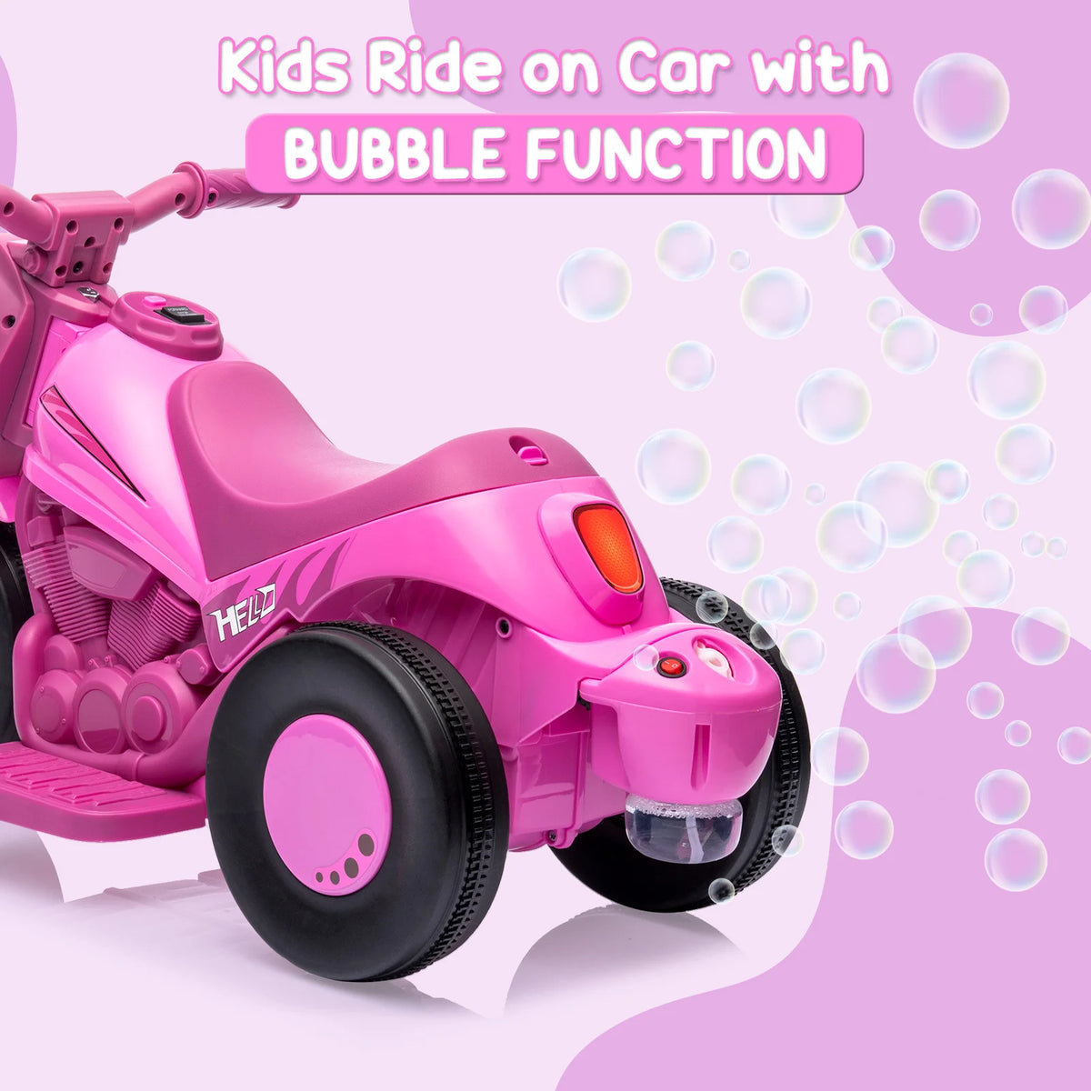 6V Kids Ride-on Bubble Motorcycle 3-Wheel Electric Toy w/LED Lights Music | 6V Rechargeable Battery, 1-Hour Playtime, Forward/Reverse Controls, LED Headlight, Music Player, 66lbs Capacity