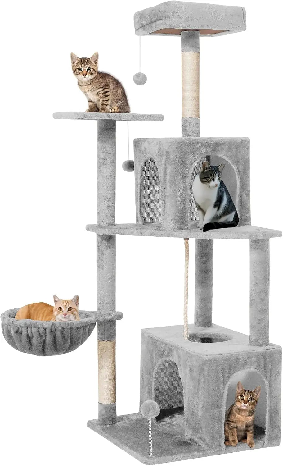 Multi Level Plush Cat Condo With Scratching Posts And Basket