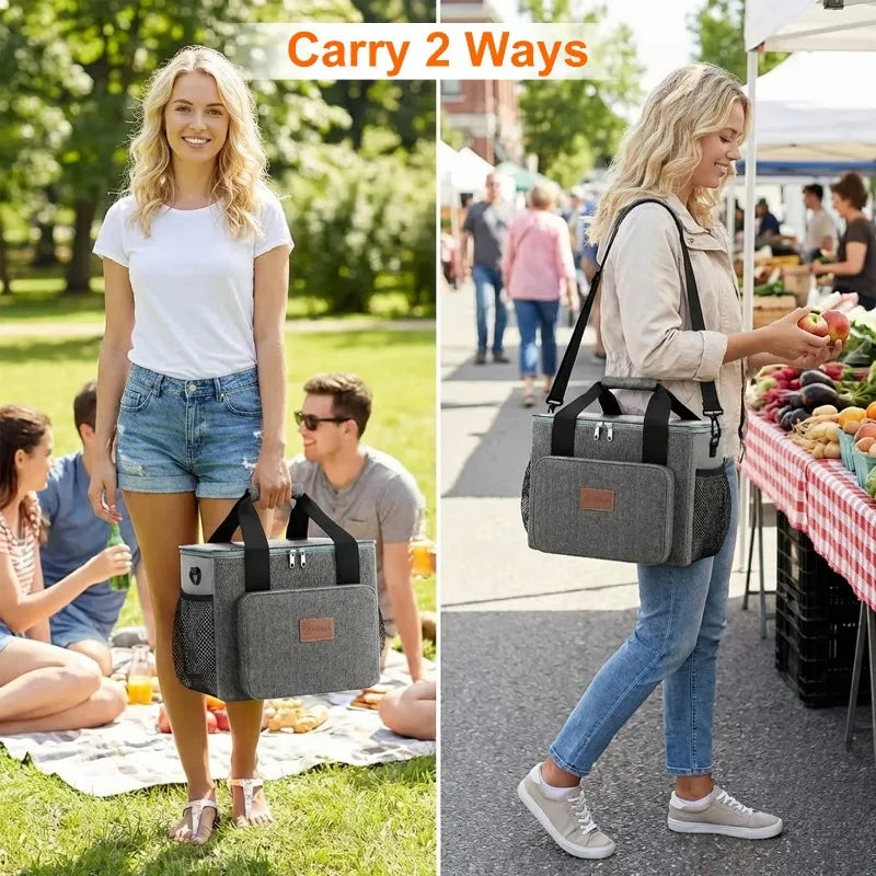 Insulated Leakproof Lunch Cooler Tote With Shoulder Strap And Pockets