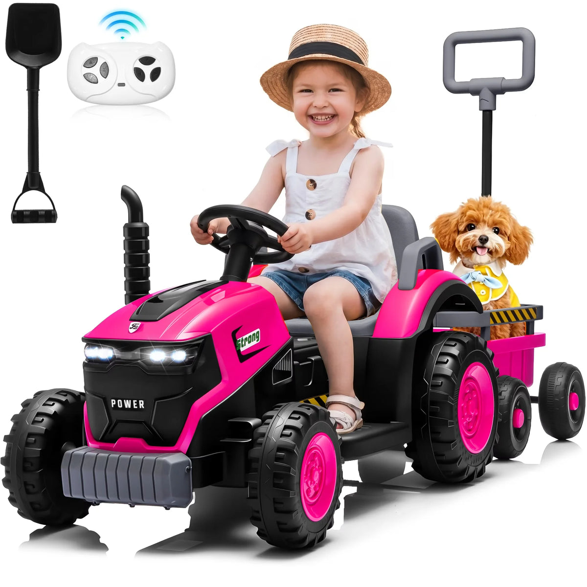 12V Kids Electric Ride On Tractor With Removable Trailer, Remote Control & Manual Drive 2 Modes, Bluetooth Music LED Light, Children Farm Ride‑on Car Toy Holiday Gift for Kids Boys Girls
