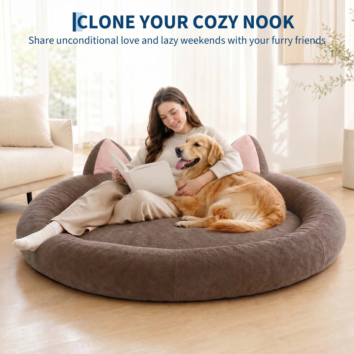 Orthopedic Memory Foam Round Pet Couch With Supportive Bolsters