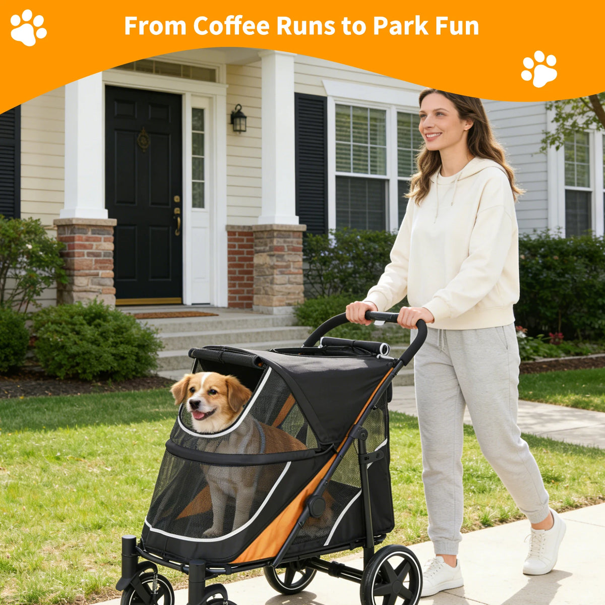 Foldable Dog Stroller With Adjustable Canopy And Ventilated Design