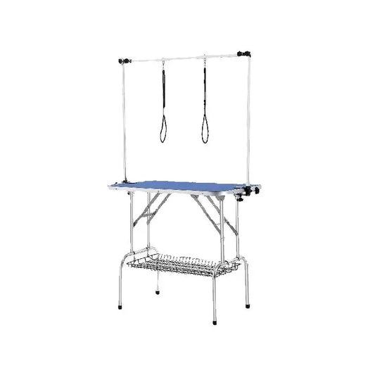 SucceBuy Foldable Stainless Steel Pet Grooming Table With Two Arms