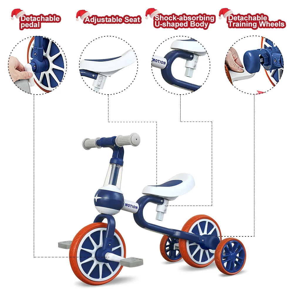 2 in 1 Convertible Toddler Tricycle, Kids Balance Bike with Pedals, Anti Rollover 3 Wheel Ride On Toy for 1-4 Year Old Boys Girls