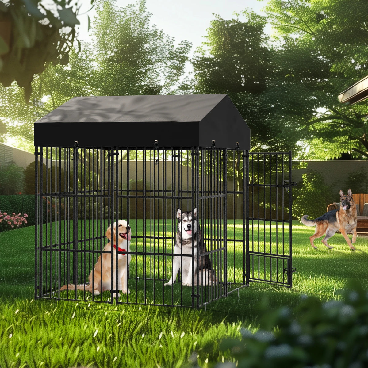 Heavy Duty Metal Dog Kennel With Protective Roof For Pets
