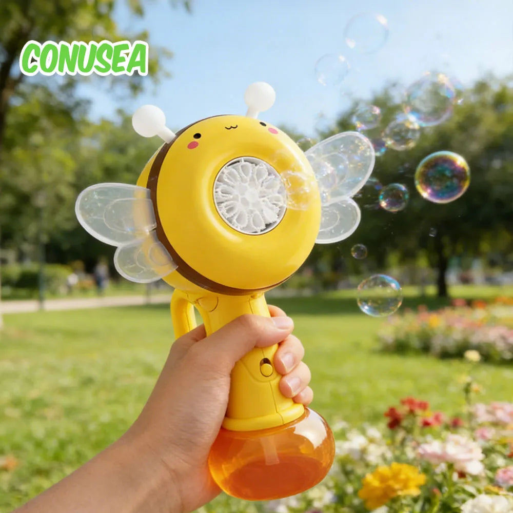 Electric Bubble Gun Blower Cartoon Bee Machine Automatic Soap Bubbles Blowing Handheld One Key Bubble Maker Toy for Kids Gifts