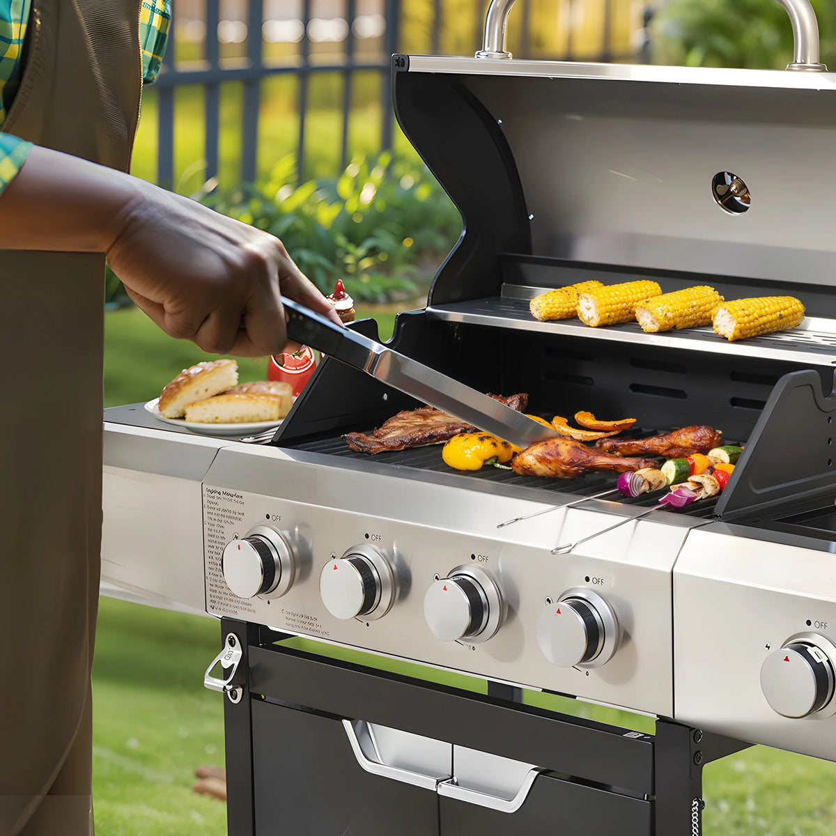 Stainless Steel Gas Grill With Side Burner And Durable Protective Cover