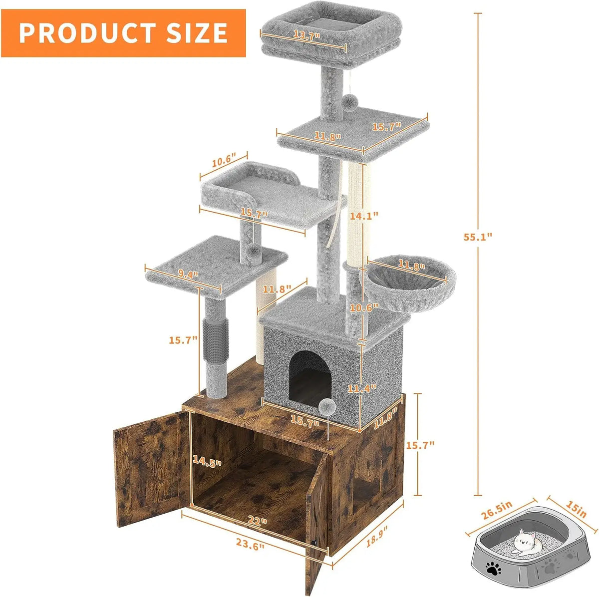 Tacleekii Multi Level Cat Tower With Litter Box Enclosure