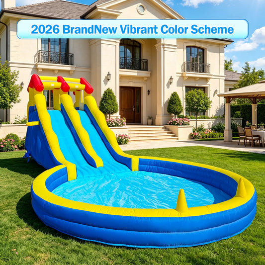 Giant Inflatable Double Water Slide with Splash Pool, 26.5x10.6x8.3ft, 2026 New Vibrant 2-Lane Bounce Slide for Adult Party, Family Gathering, Outdoor Backyard Summer Event