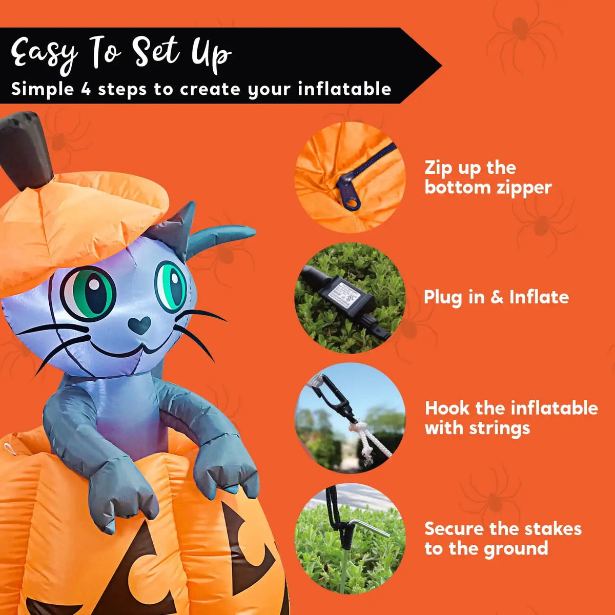 5 FT Tall Animated Kitty Cat Halloween Inflatable On Pumpkin Outdoor Decoration for Halloween Blow Up Yard Lawn Inflatables Gift
