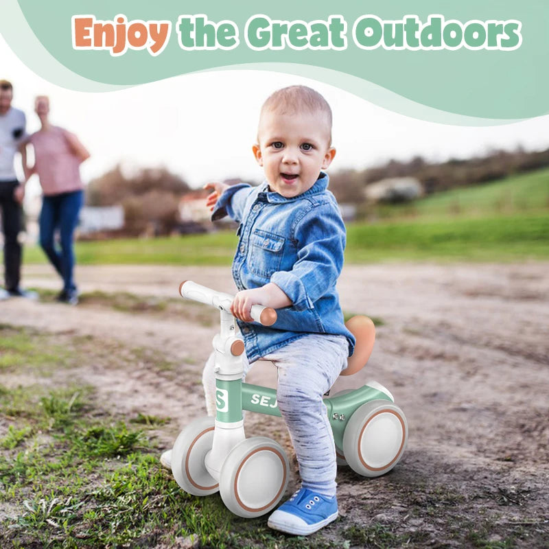 SEJOY Baby Balance Bike Ride Toy for Children,Pedal-free 4-Wheels Baby Toddler for 1-3 Year Lightweight Ride-on Walker for Boys Girls Birthday Gift
