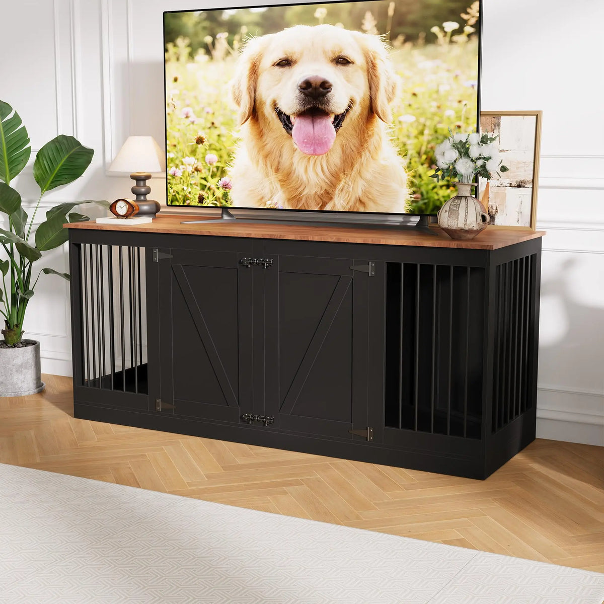 Modern Farmhouse Style Dog Crate TV Stand For Home