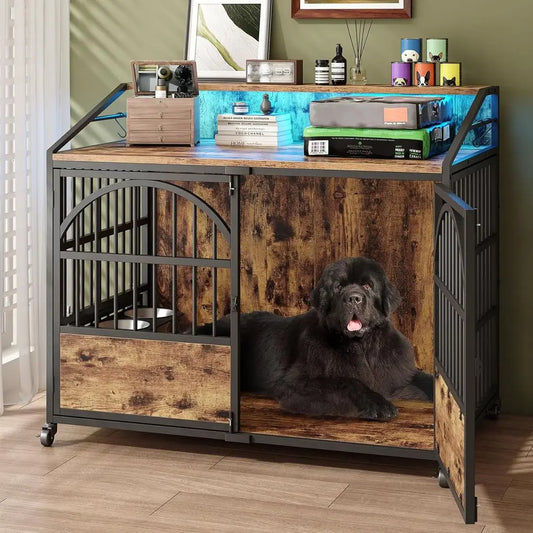Heavy Duty Dog Crate Furniture With Stainless Steel Bowls