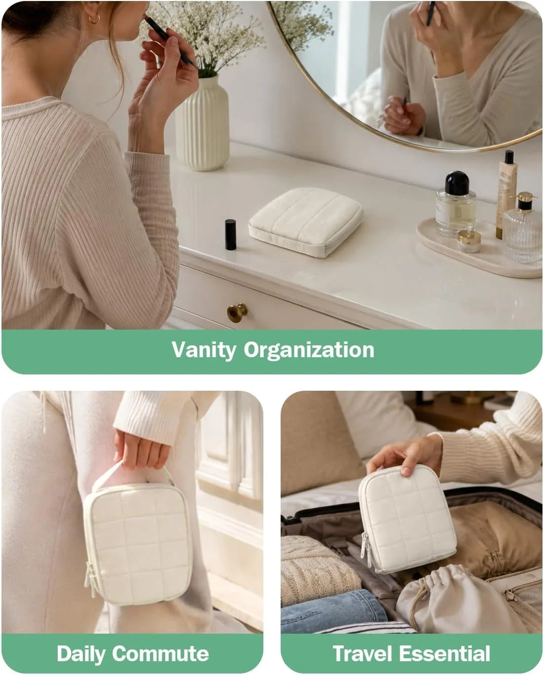 Compact Travel Jewelry Organizer With Necklace Holder Zipper Closure