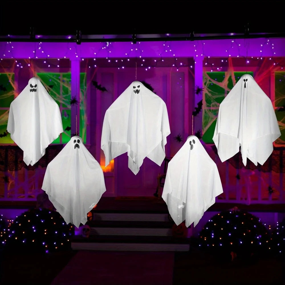 27.5" Hanging Ghosts Halloween Outdoor Decoration (5 Pack) Cute Flying Ghost for Halloween Front Yard Patio Lawn Garden Party Décor and Holiday Hanging Decorations