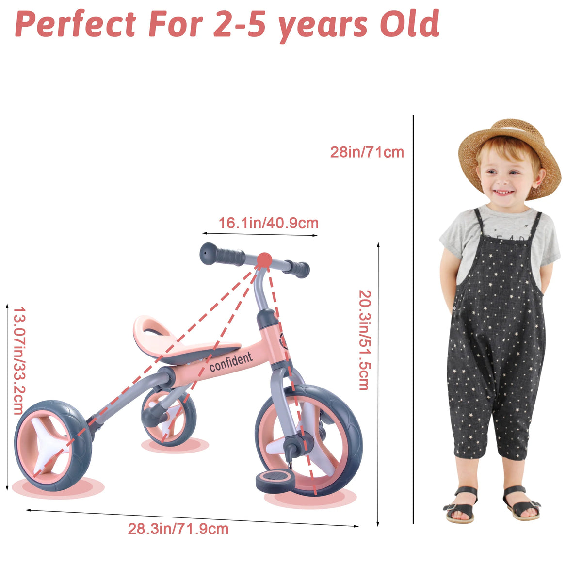 4 in 1 Toddler Tricycle & Balance Bike, Kids Ride On Toy with Detachable Pedals, Adjustable Seat, Indoor Outdoor Baby Trike for Boys Girls 1-4 Years Old, Birthday Gift