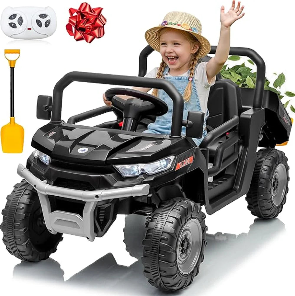 24V Ride On Dump Truck,  Ride On Toys W/Remote Control, 3 Speeds, Electric Dump Bed & Shovel, Shock Absorbers, Led Lights, Bluetooth & Gift Bow, Electric Car for Kids